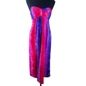 Amanda Uprichard Small 100% silk pink purple tie dye rainbow strapless dress